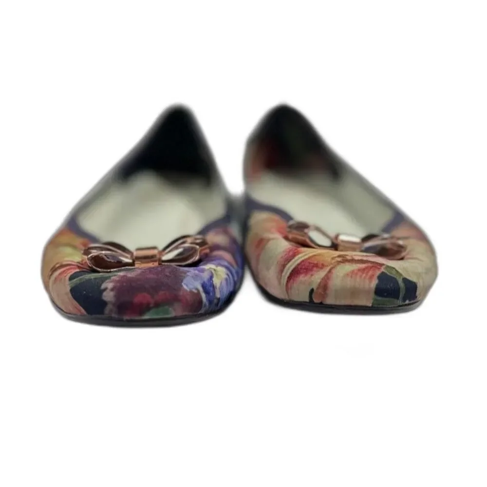 Ted Baker Women's Imme 2 Floral Boutique Print Ballet Flat Rose Gold Bow SZ 9.5 - Picture 2 of 10